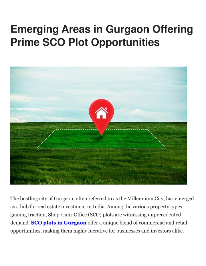 emerging areas in gurgaon offering prime sco plot n.w