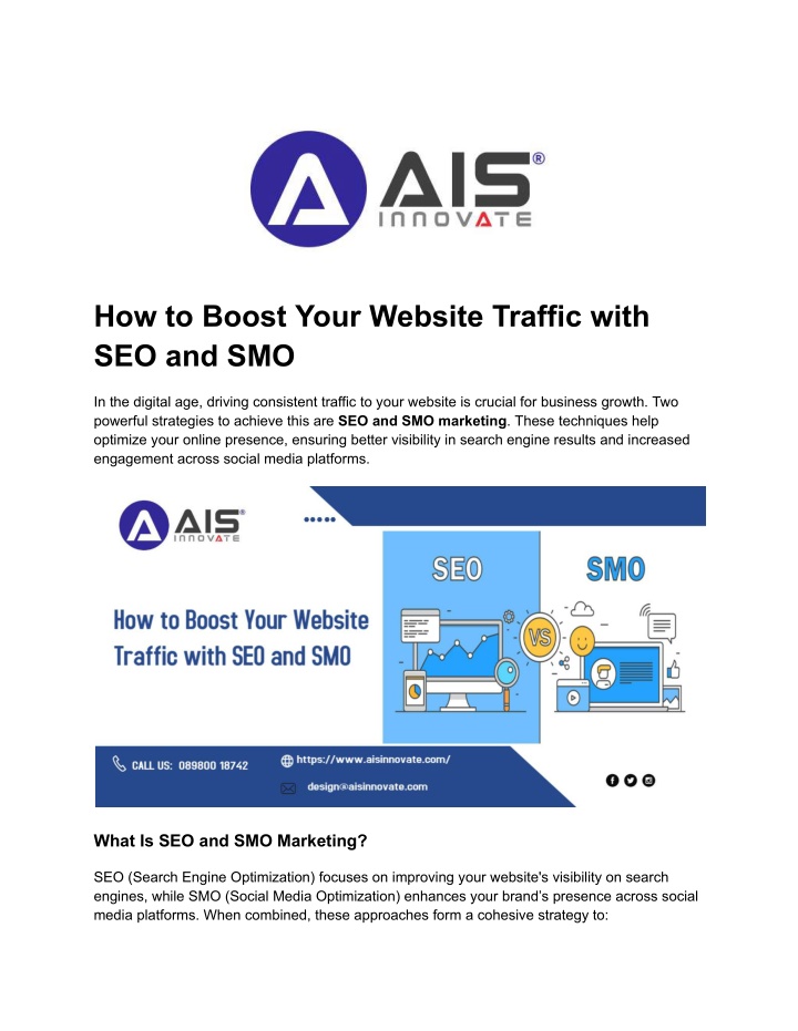 how to boost your website traffic with seo and smo n.w
