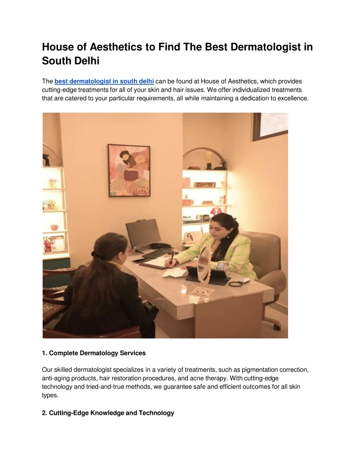 House of Aesthetics to Find The Best Dermatologist in South Delhi