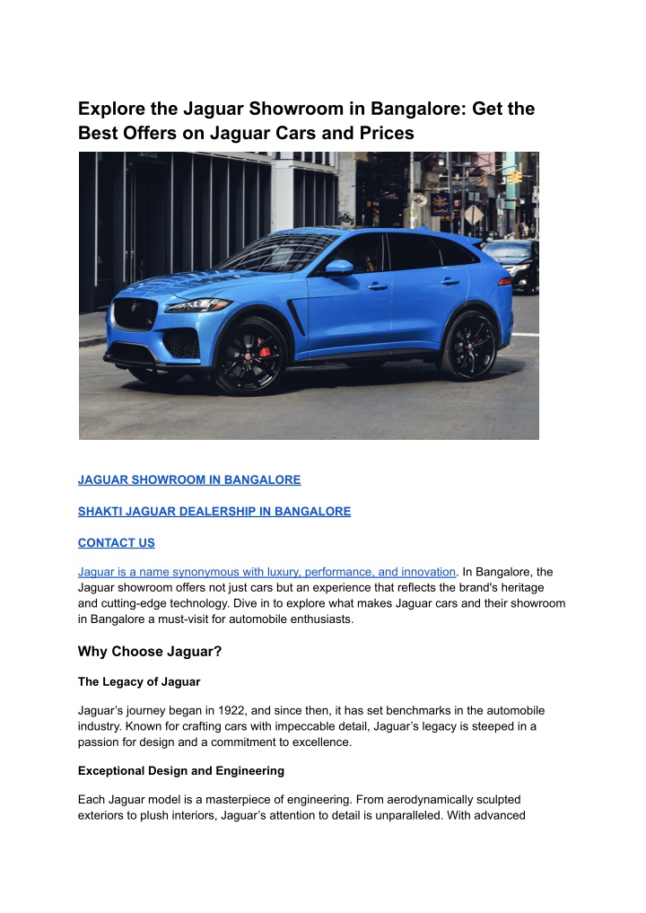explore the jaguar showroom in bangalore n.w