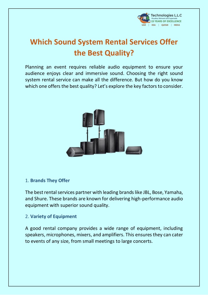 which sound system rental services offer the best n.w