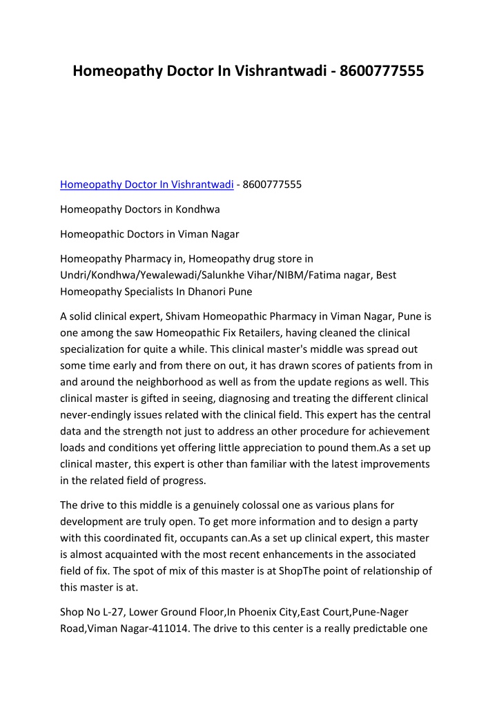 homeopathy doctor in vishrantwadi 8600777555 n.w