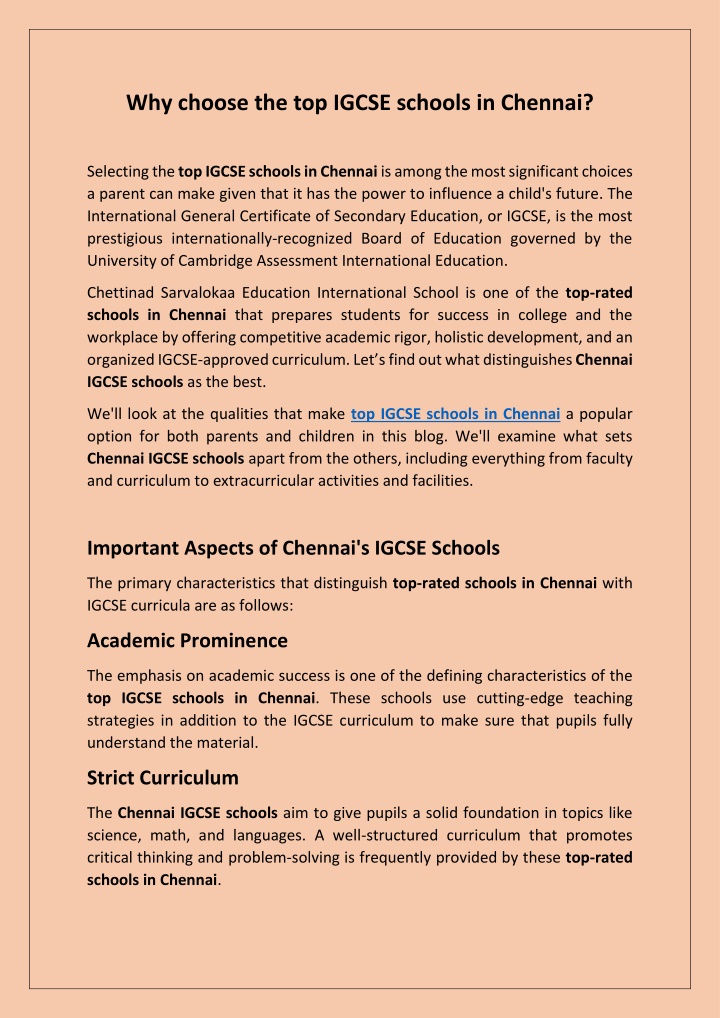 why choose the top igcse schools in chennai n.w