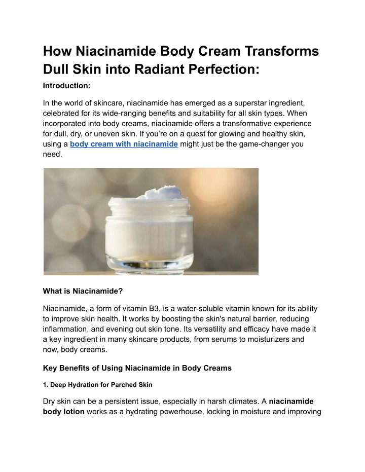 how niacinamide body cream transforms dull skin n.w