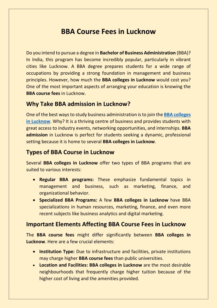 bba course fees in lucknow n.w