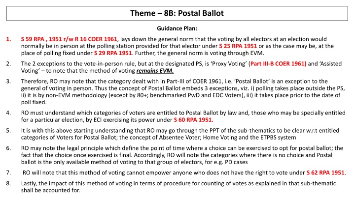 Postal Ballot Guidance Plan: Understanding Exceptions and Entitlements