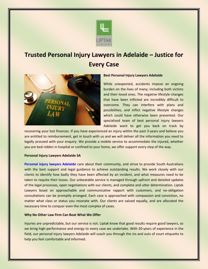 trusted personal injury lawyers in adelaide n.w