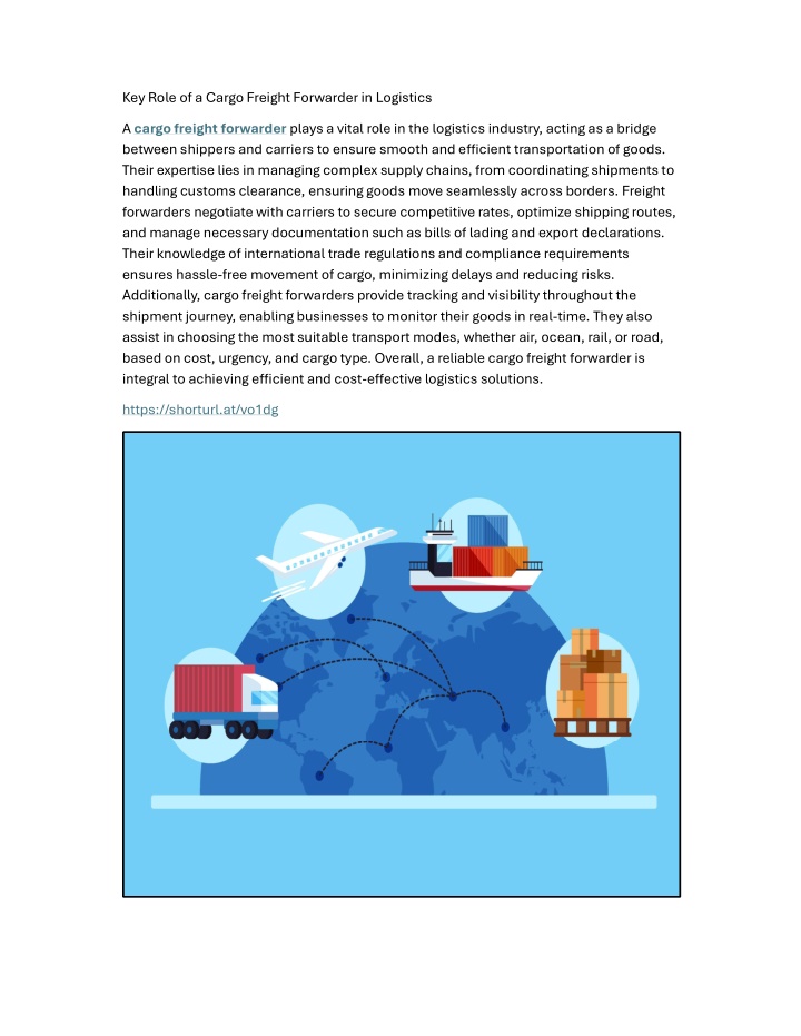 key role of a cargo freight forwarder in logistics n.w