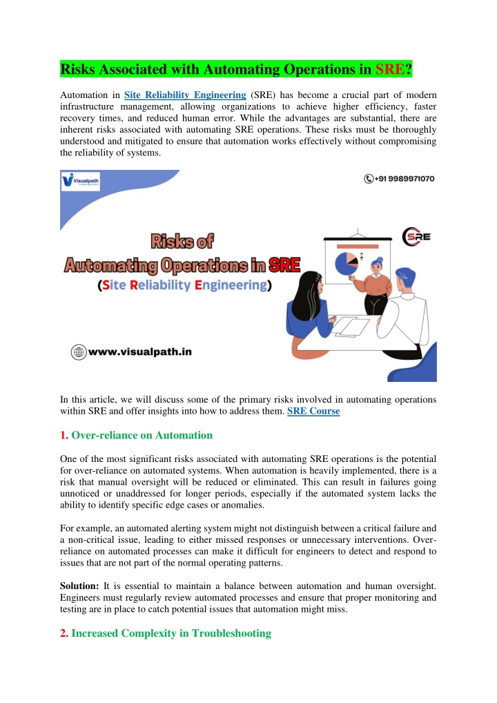 risks associated with automating operations in sre n.w