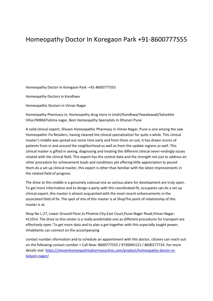 homeopathy doctor in koregaon park 91 8600777555 n.w
