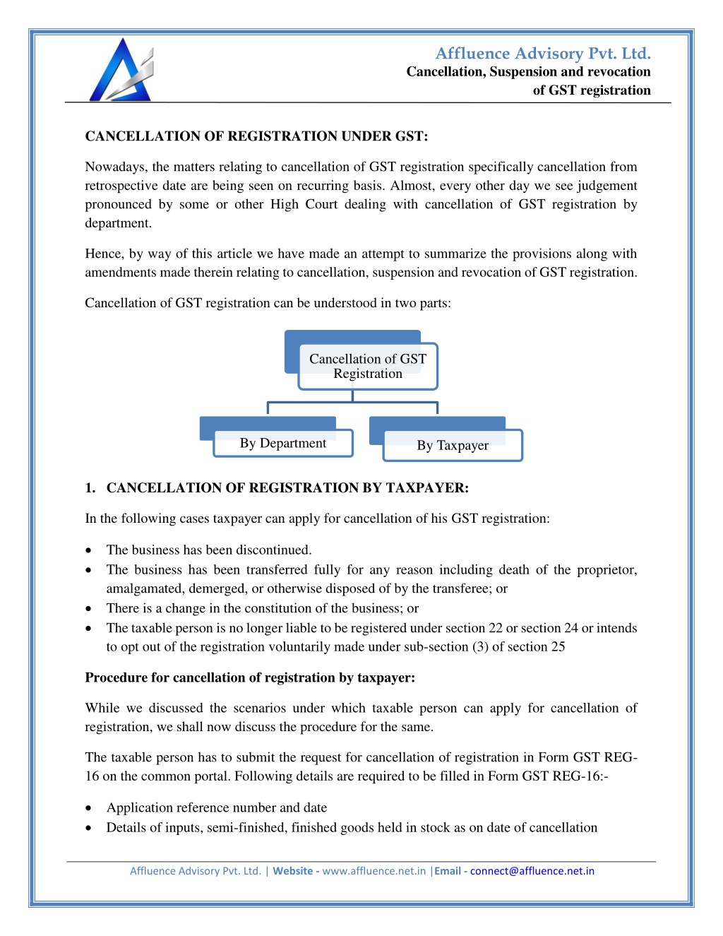 affluence advisory pvt ltd l.w