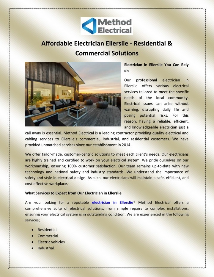 affordable electrician ellerslie residential n.w