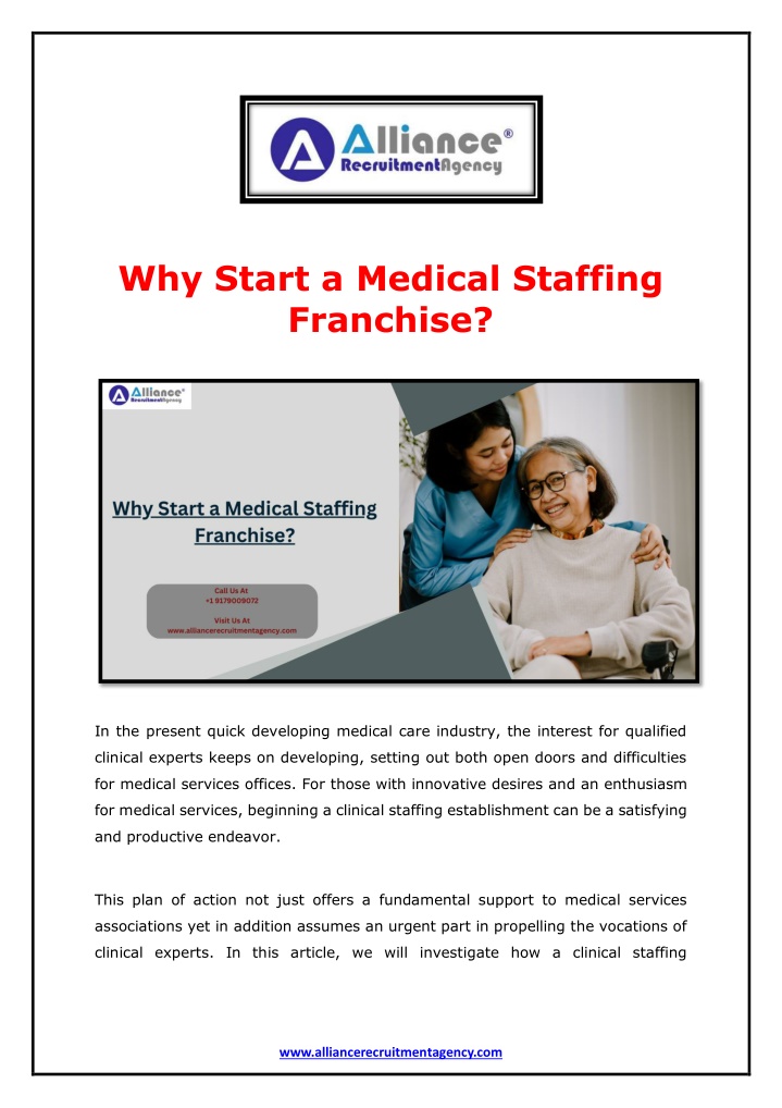 why start a medical staffing franchise n.w