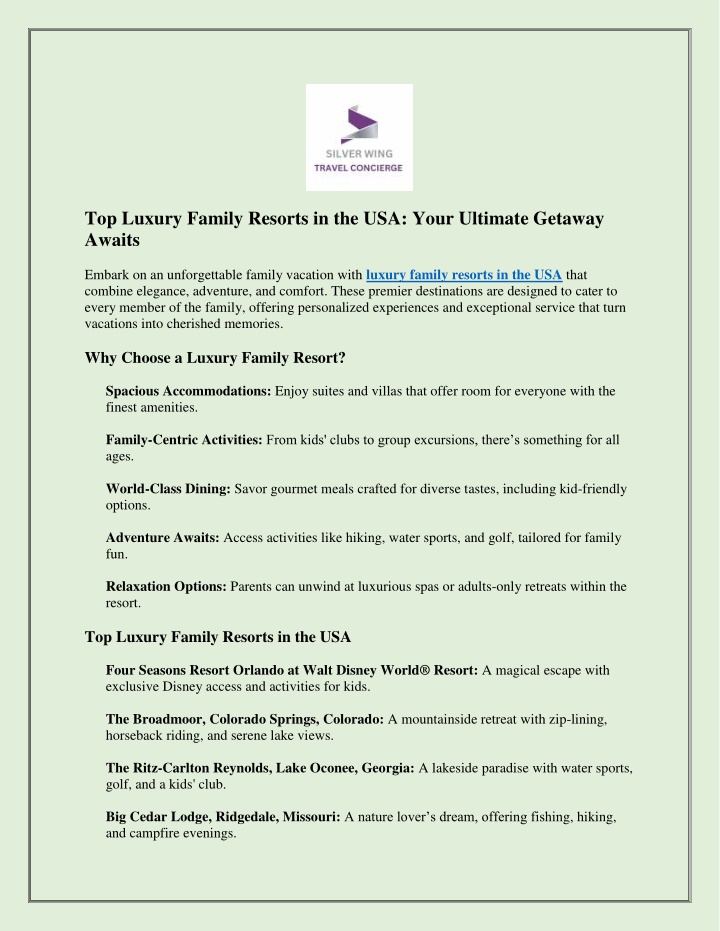 top luxury family resorts in the usa your n.w
