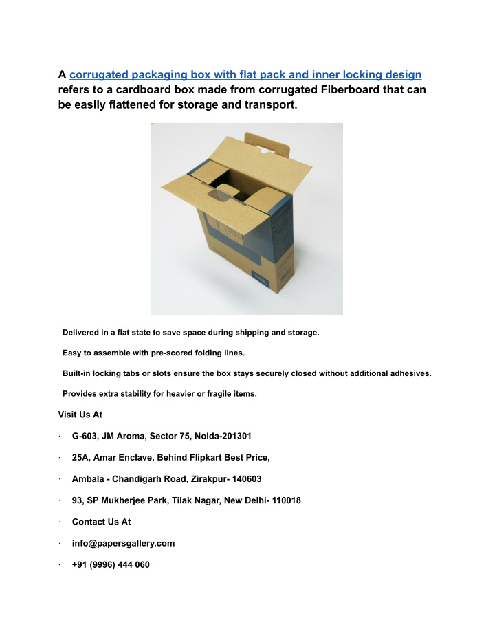 a corrugated packaging box with flat pack n.w