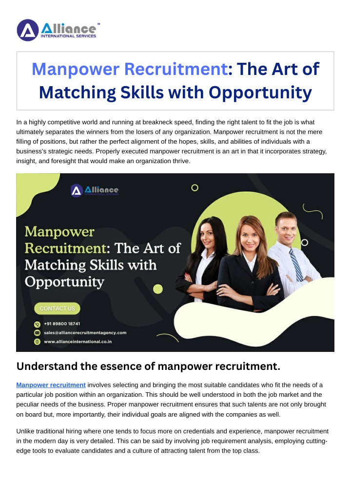 manpower recruitment the art of matching skills n.w