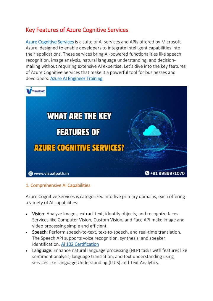 key features of azure cognitive services n.w