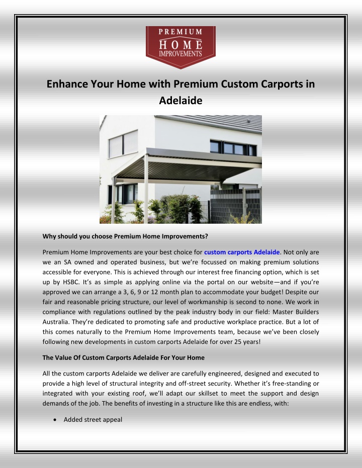 enhance your home with premium custom carports n.w