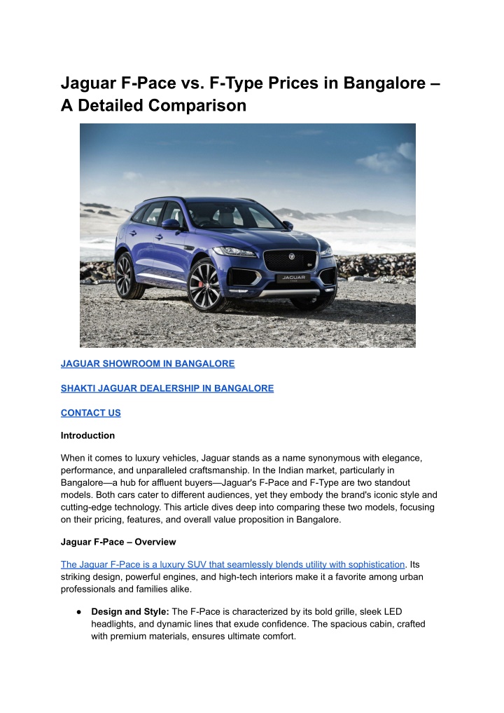 jaguar f pace vs f type prices in bangalore n.w