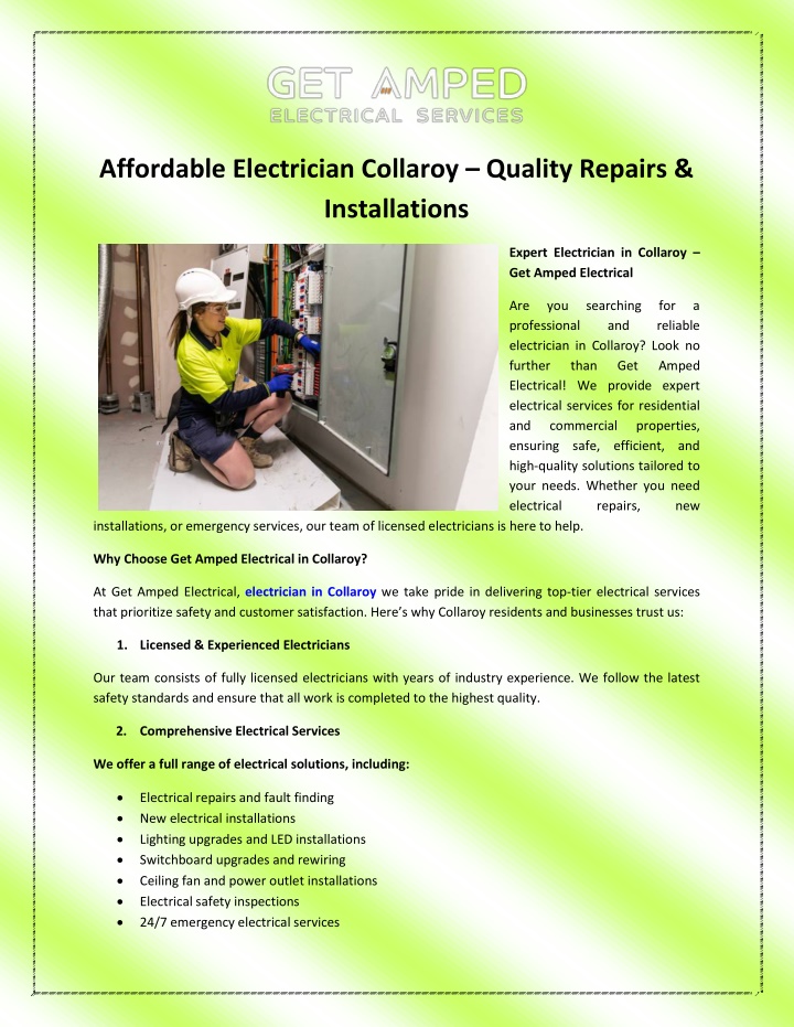 affordable electrician collaroy quality repairs n.w