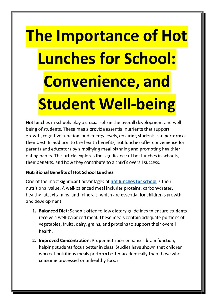 The Importance of Hot Lunches for School - Convenience and Student Well-being