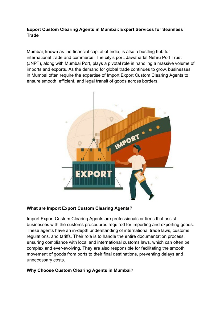 export custom clearing agents in mumbai expert n.w