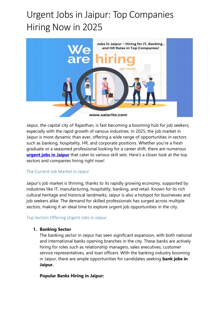urgent jobs in jaipur top companies hiring n.w