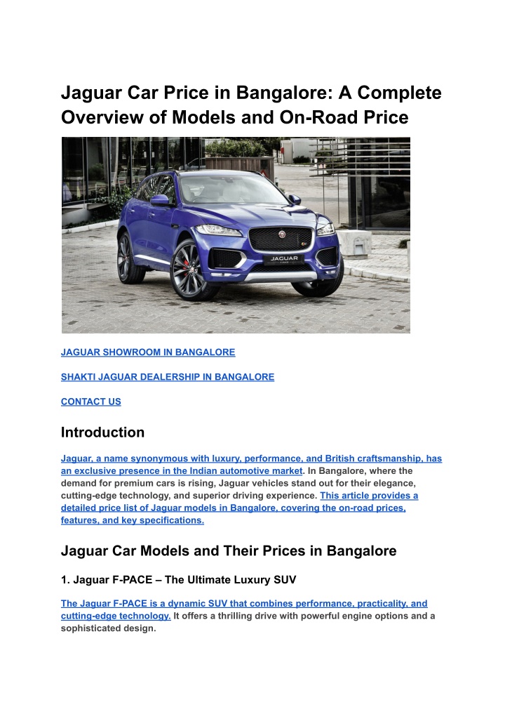 jaguar car price in bangalore a complete overview n.w