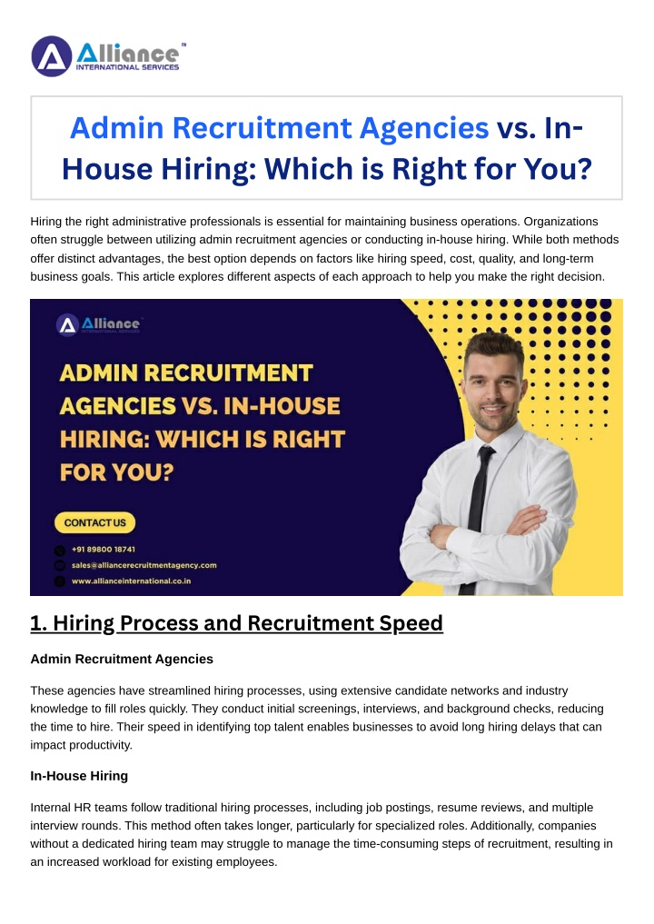 admin recruitment agencies vs in house hiring n.w