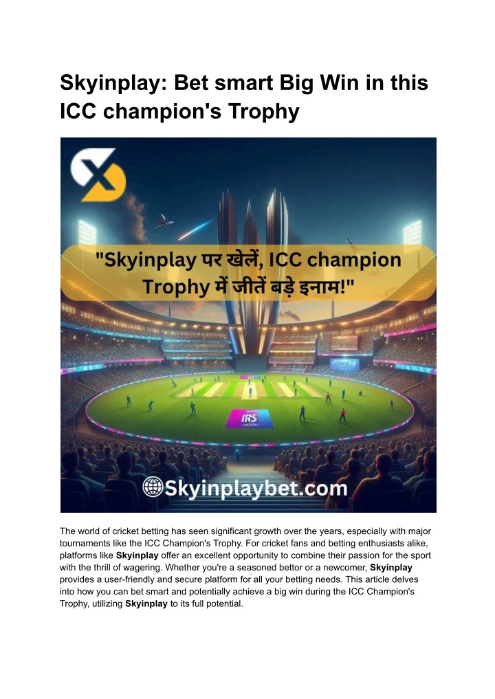 skyinplay bet smart big win in this icc champion n.w