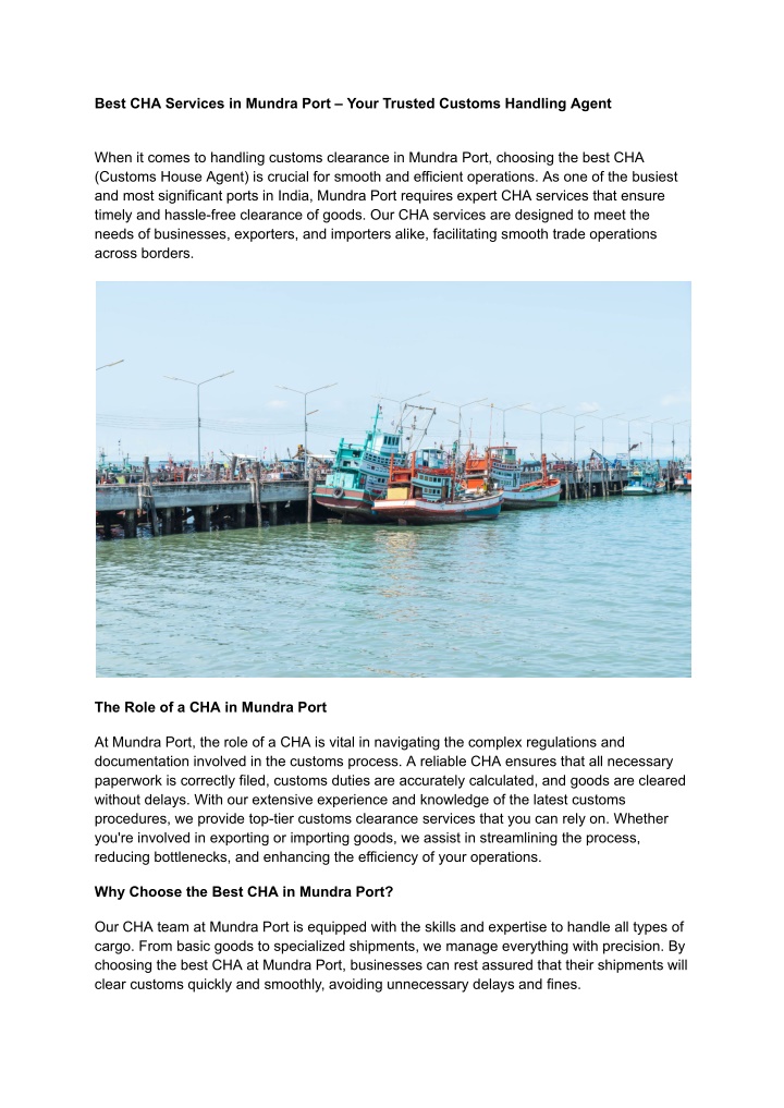 best cha services in mundra port your trusted n.w