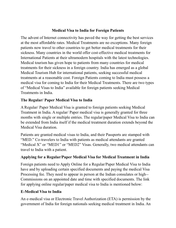 medical visa to india for foreign patients n.w