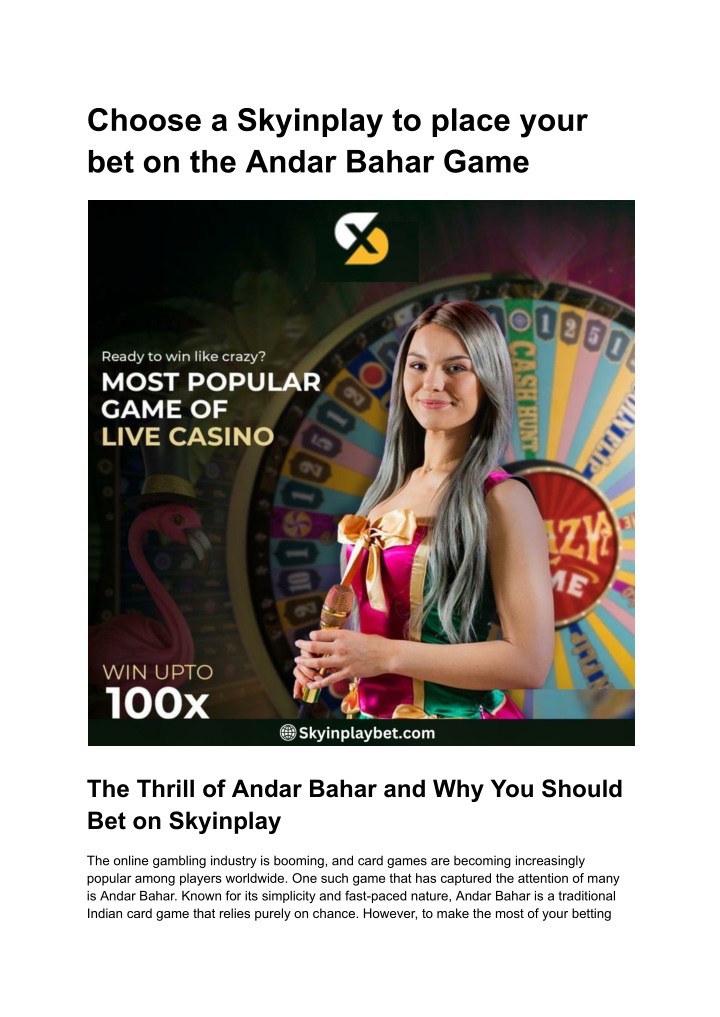 choose a skyinplay to place your bet on the andar n.w