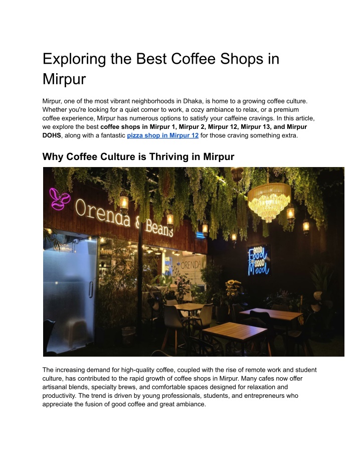 exploring the best coffee shops in mirpur n.w