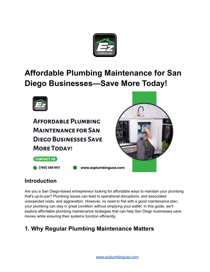 affordable plumbing maintenance for san diego n.w