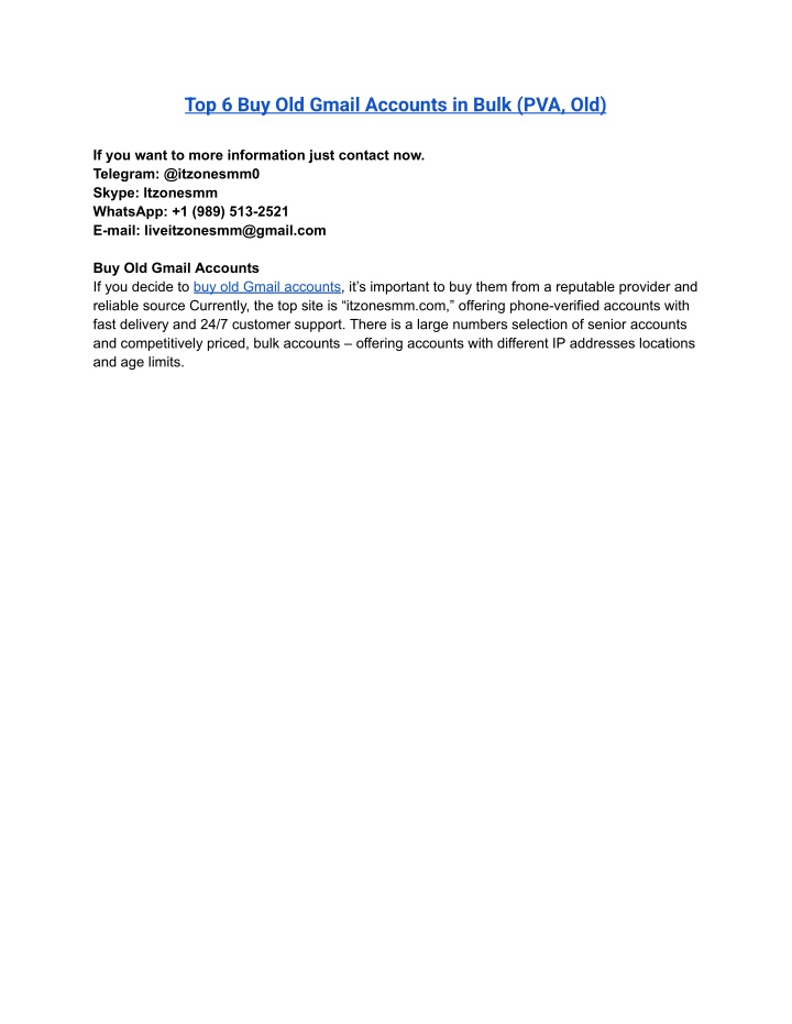 top 6 buy old gmail accounts in bulk pva old n.w