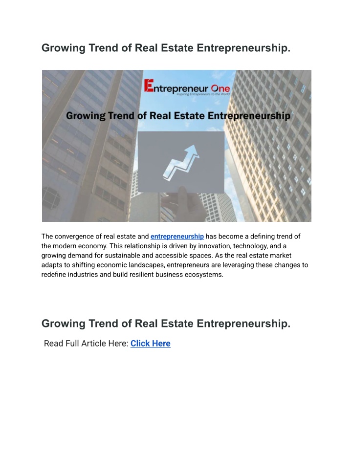 growing trend of real estate entrepreneurship n.w