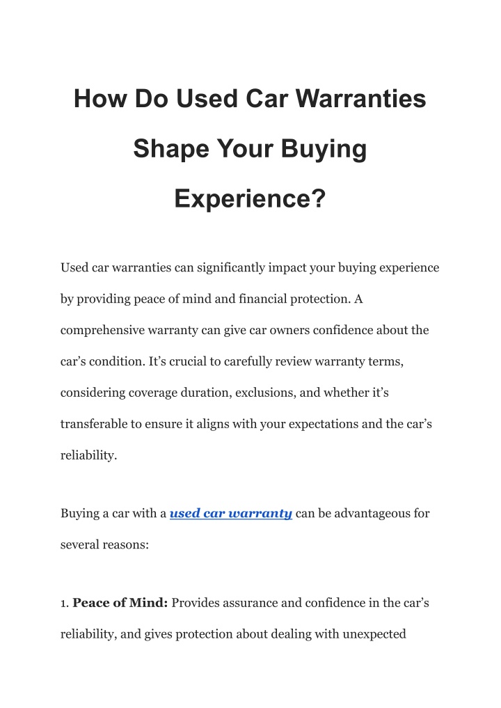 how do used car warranties n.w