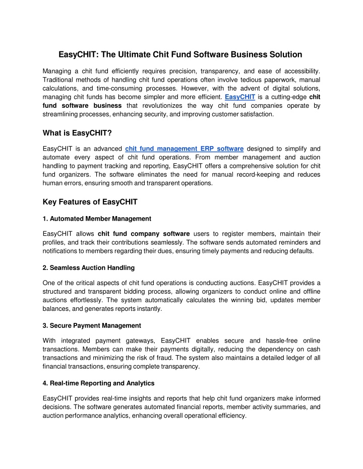 EasyCHIT The Ultimate Chit Fund Software Business Solution