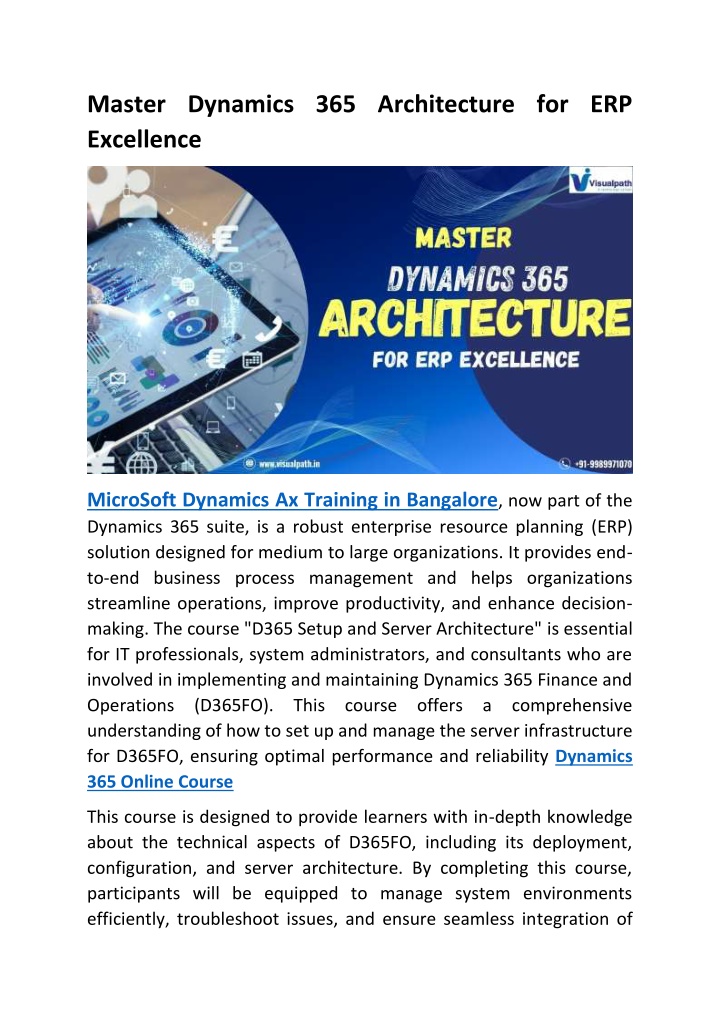 master dynamics 365 architecture n.w