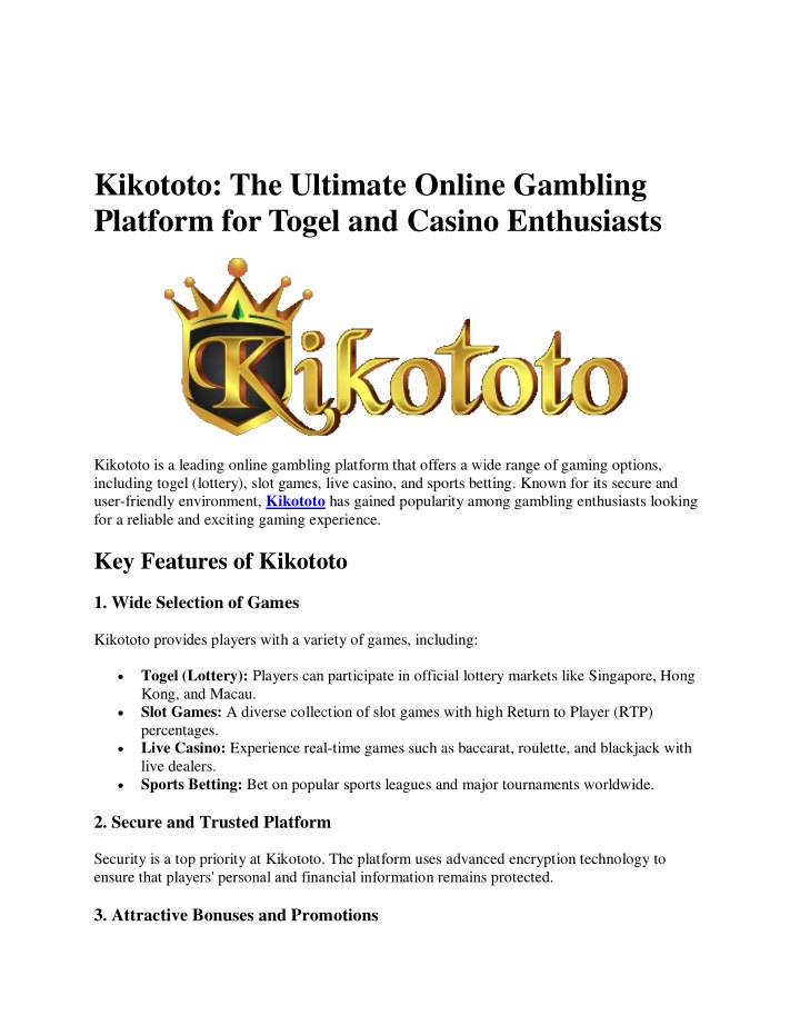 kikototo the ultimate online gambling platform n.w
