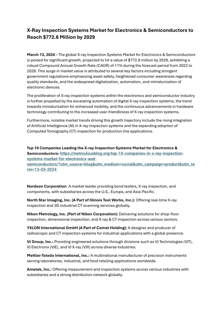 x ray inspection systems market for electronics n.w