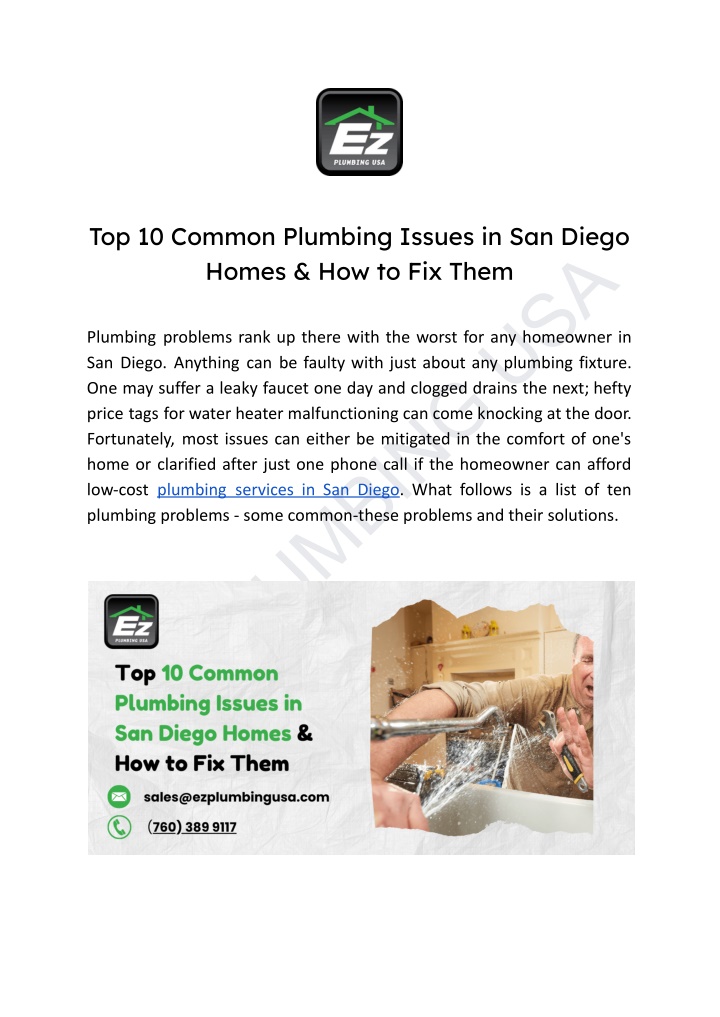 top 10 common plumbing issues in san diego homes n.w