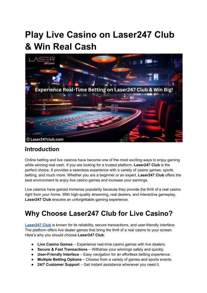 play live casino on laser247 club win real cash n.w