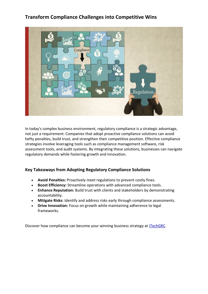 transform compliance challenges into competitive n.w