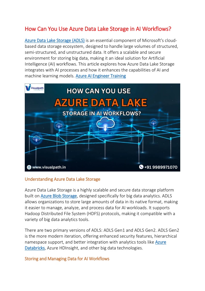 how can you use azure data lake storage n.w