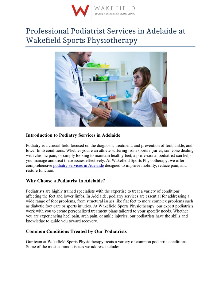 professional podiatrist services in adelaide n.w