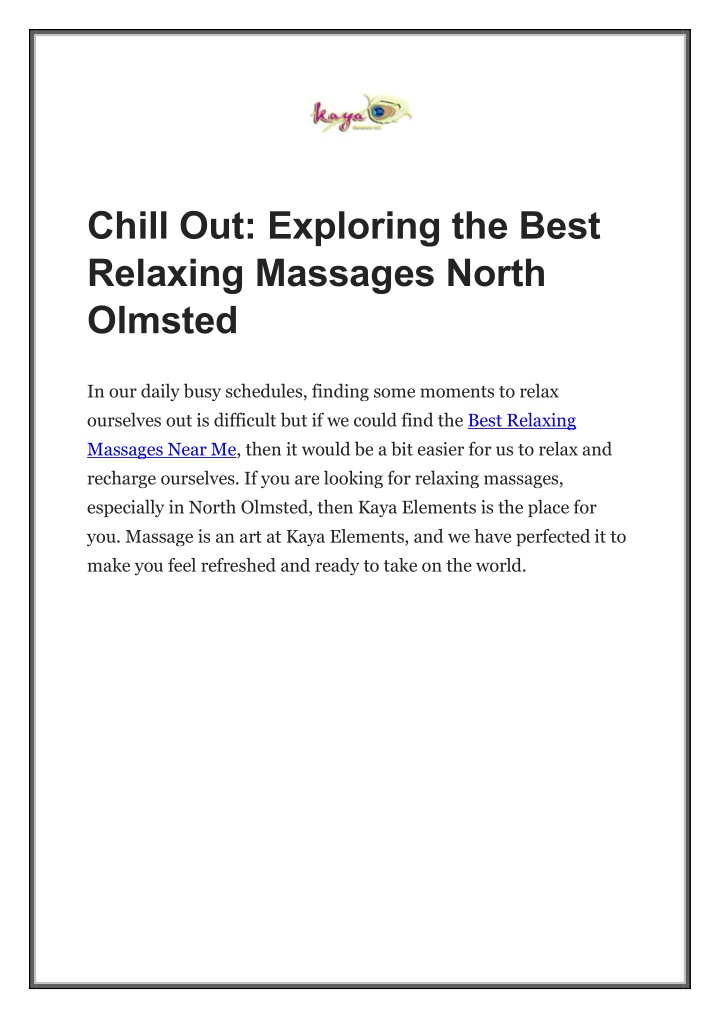 chill out exploring the best relaxing massages n.w