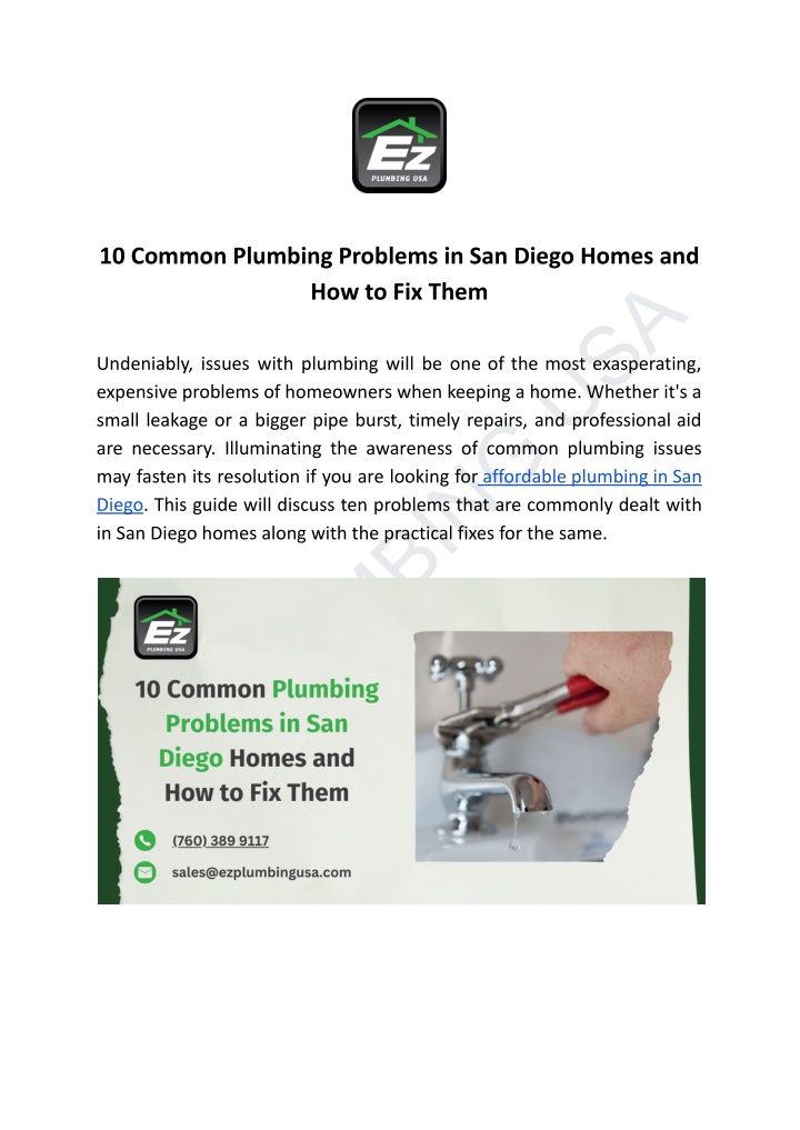 10 common plumbing problems in san diego homes n.w