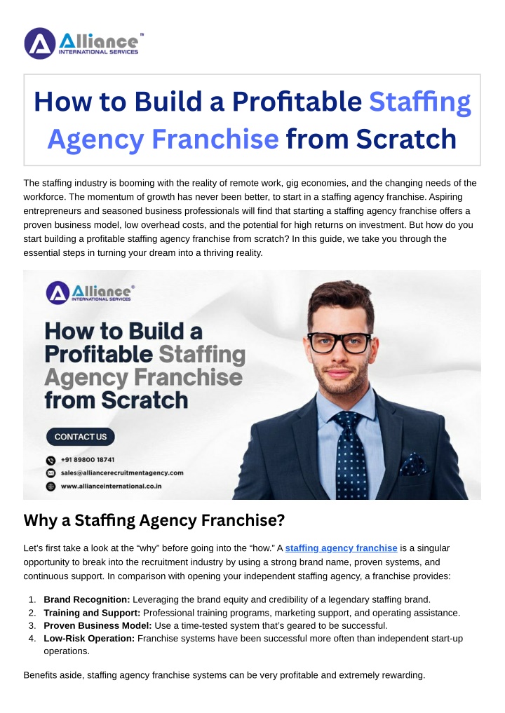 how to build a profitable sta ng agency franchise n.w